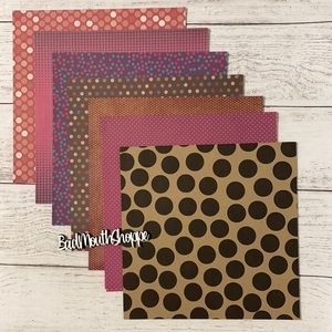 12x12 Scrapbook Paper Lot Polka Dot Confetti Pink Natural Retro Cardstock 34